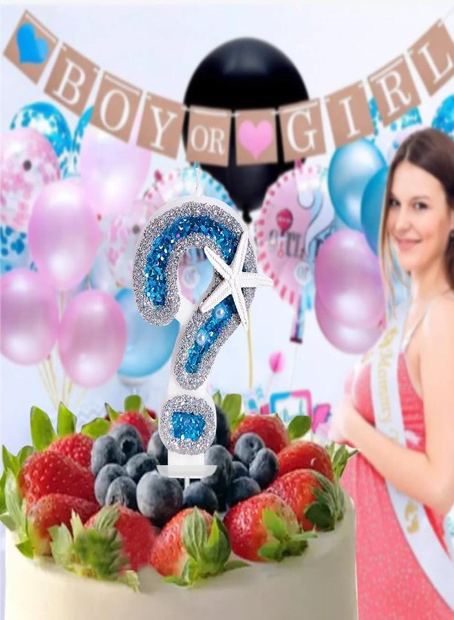 Aprildecember Birthday Number Candle, Conch Starfish Sequins Number Candles, Blue Glitter Number Candle Cake Topper for Birthday Party Wedding Anniversary (Question Mark) - Image 2